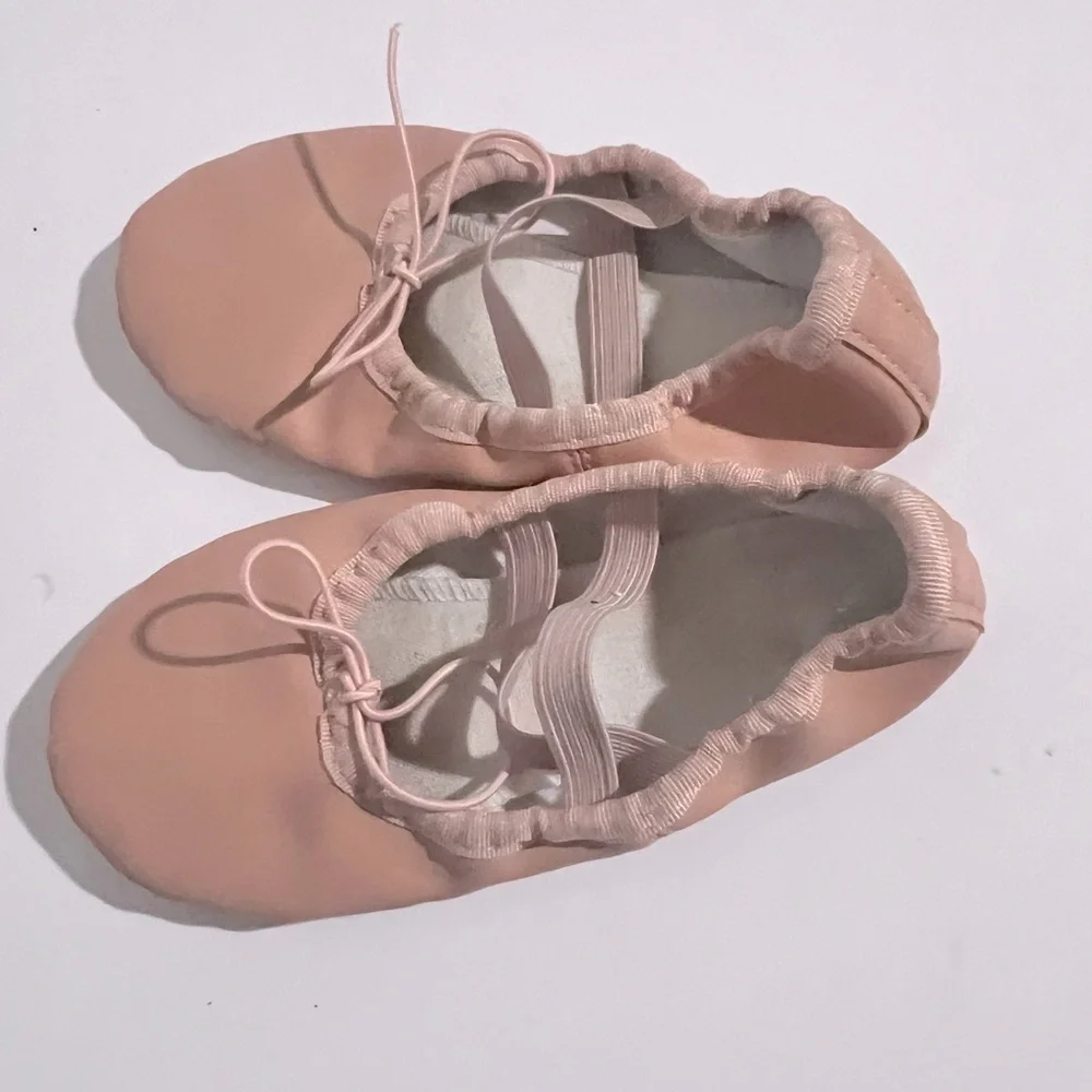 Stella Pink Leather Ballet Slippers w Elastic Straps & Drawcord Little Girl 13